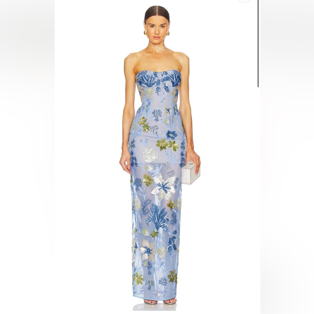 Bronx and Banco Dahlia Maxi Dress in Baby Blue Multi-NWOT - Picture 1 of 14